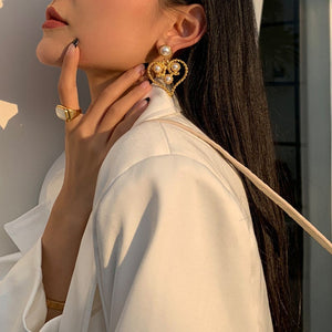 Pearl Heart Hoop Dangle Earrings
