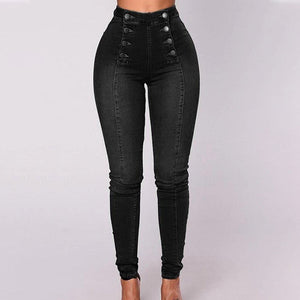 Double-breasted Skinny Jeans with High Waist