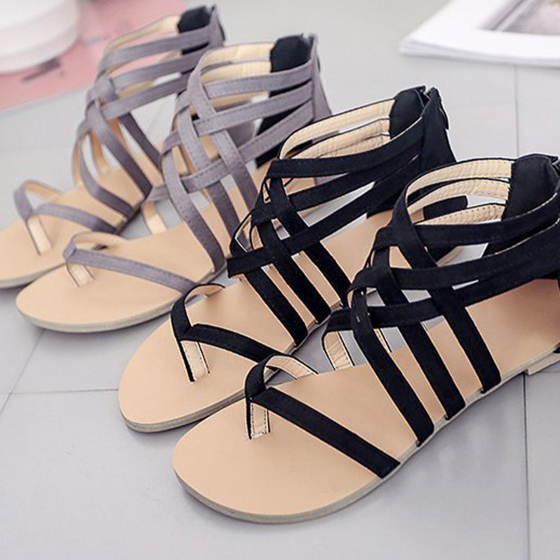 Summer Cross-Tied Zipper Flat Sandals