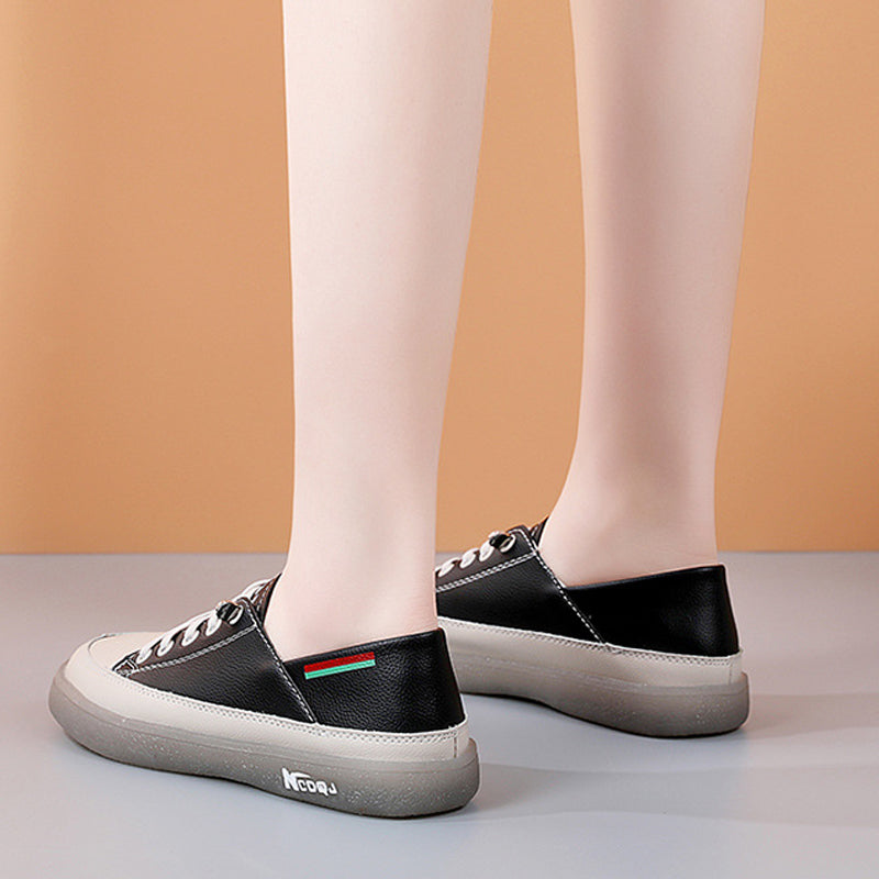 Women's Soft Leather Casual Shoes With Elastic Laces