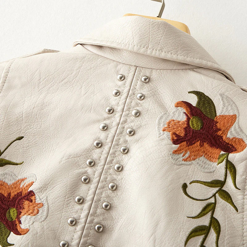 Fashion Floral  Leather Jacket