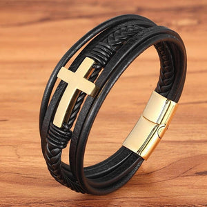 Cross Style Multi-Layer Leather Bracelet