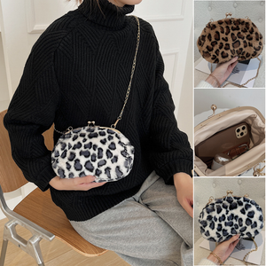 Leopard Print Plush Crossbody Bag