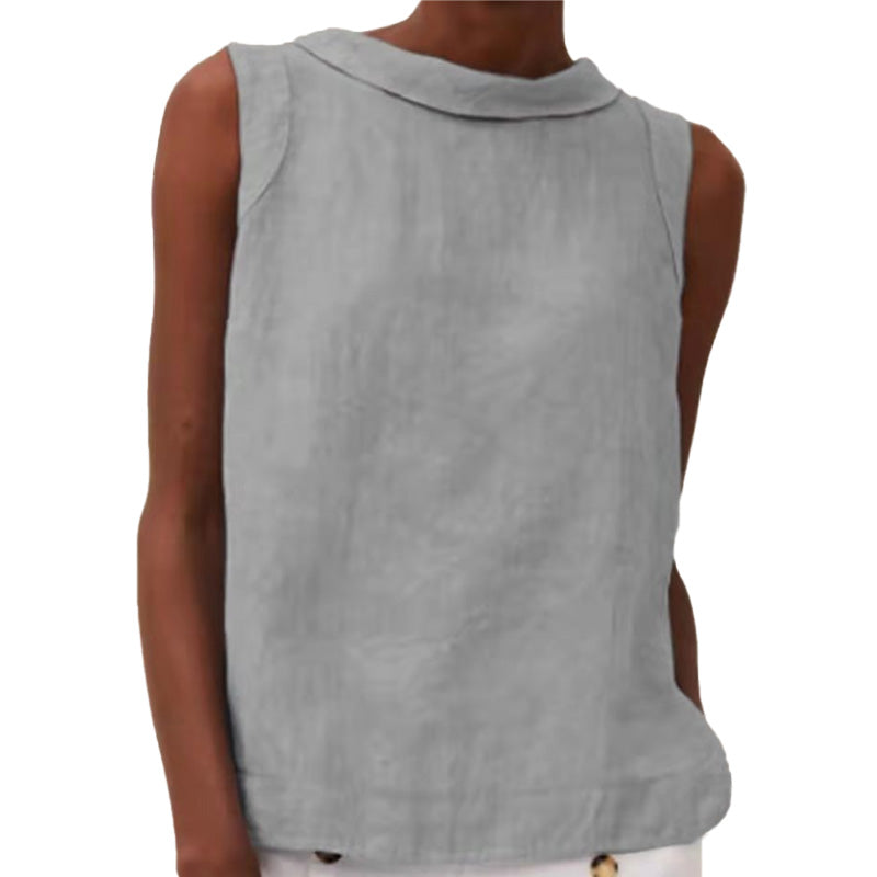 Solid Color Cotton And Linen T-Shirt