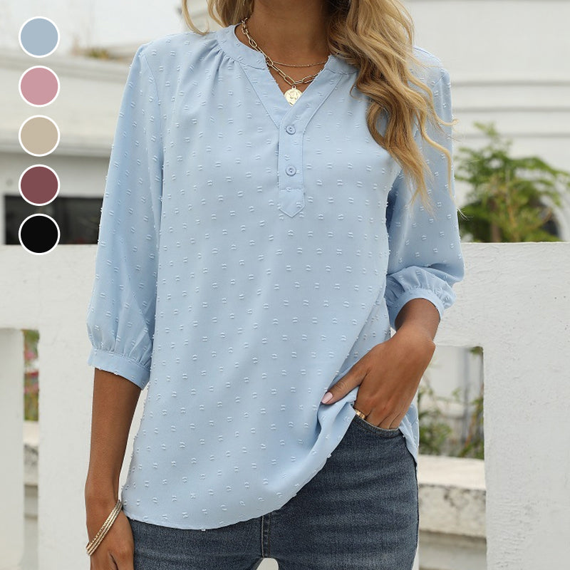 Stand Collar Mid Sleeve Shirt