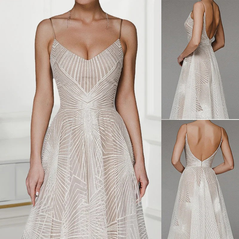 Stylish V-neck Strap A-line Dress