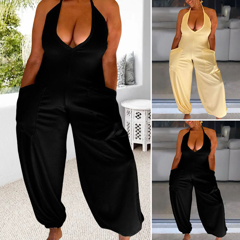Dual Pocket Tie Back Halter Jumpsuit