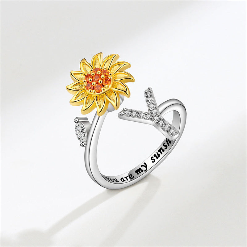 Sunflower Letter Adjustable Ring For Daughter/Granddaughter