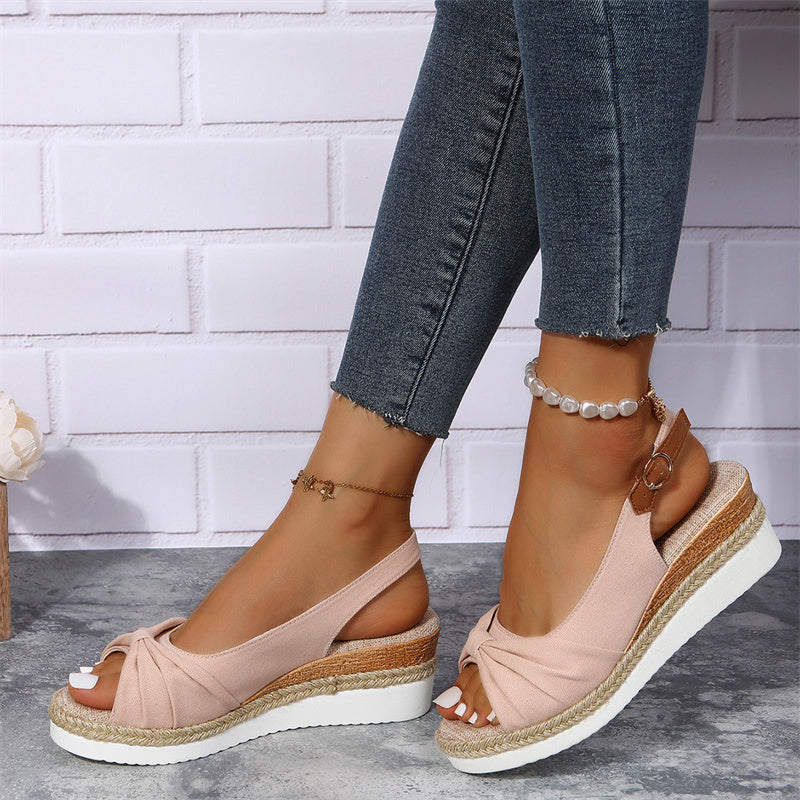 Twine Bow Wedge Sandals