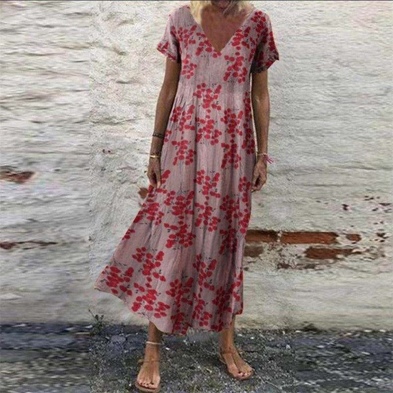 Women's Vintage Short Sleeve Maxi Dress
