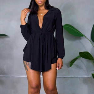 Solid Overlap Belted Asymmetrical Hem Top & Shorts Set