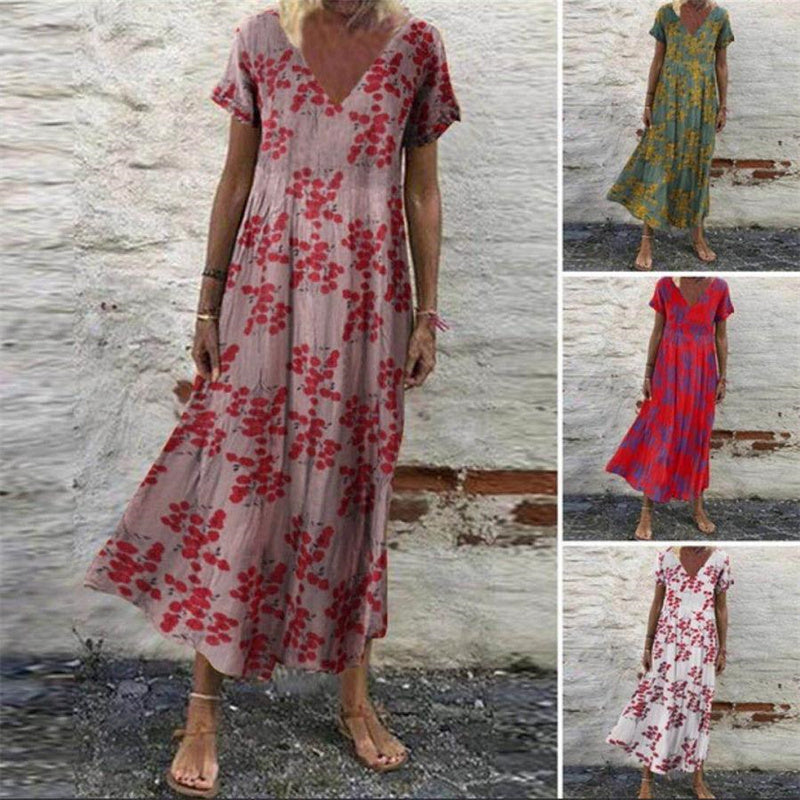 Women's Vintage Short Sleeve Maxi Dress
