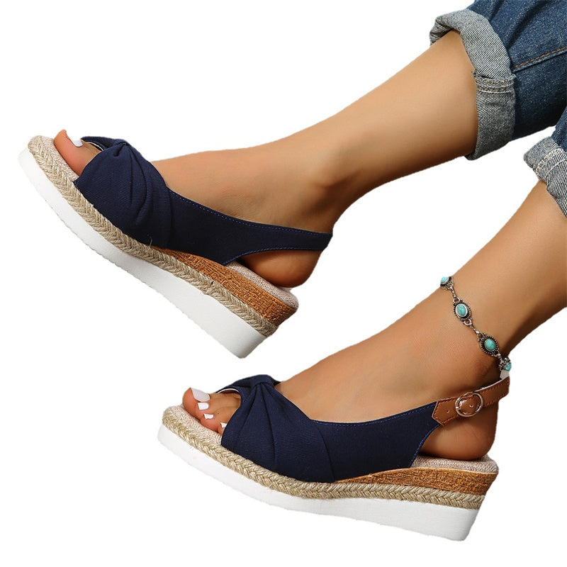 Twine Bow Wedge Sandals