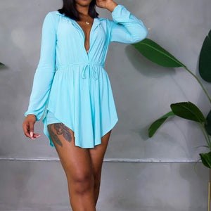 Solid Overlap Belted Asymmetrical Hem Top & Shorts Set