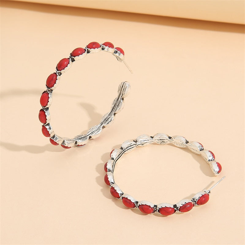 Vintage C-Shaped Turquoise Hoop Earrings