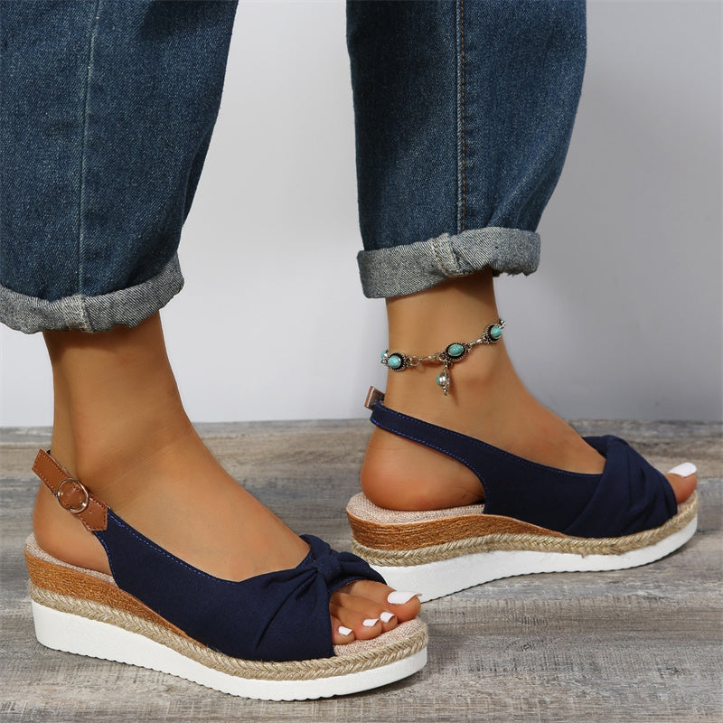 Twine Bow Wedge Sandals