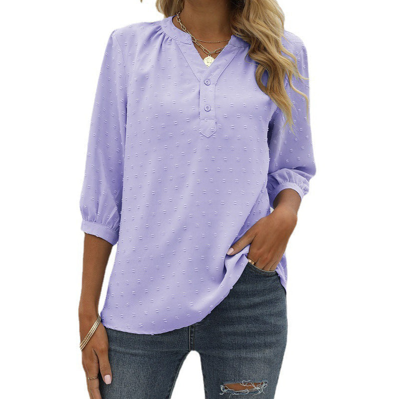 Stand Collar Mid Sleeve Shirt