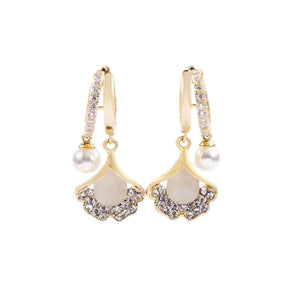 Opal Ginkgo Leaf Earrings