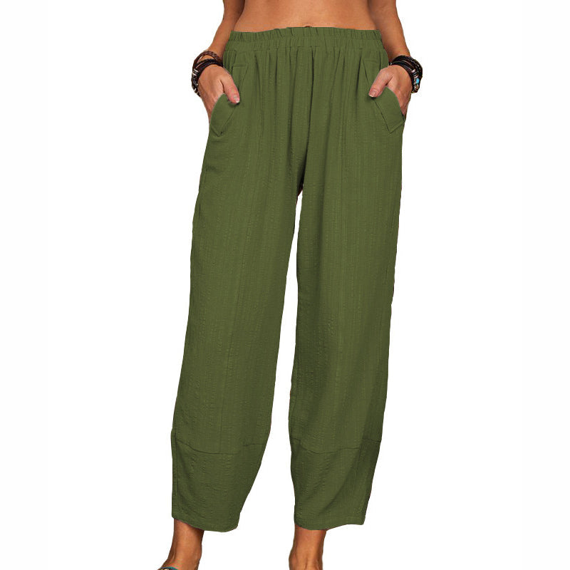 Solid Color Cotton Linen Casual Pants