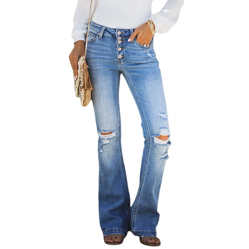 Five-button Distressed Jeans