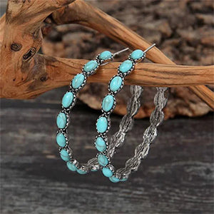 Vintage C-Shaped Turquoise Hoop Earrings
