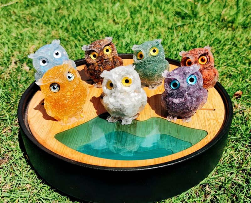 Natural Crystal Gravel Epoxy Owl Ornament