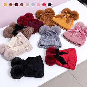 Baby Hat With Double Ball Bow