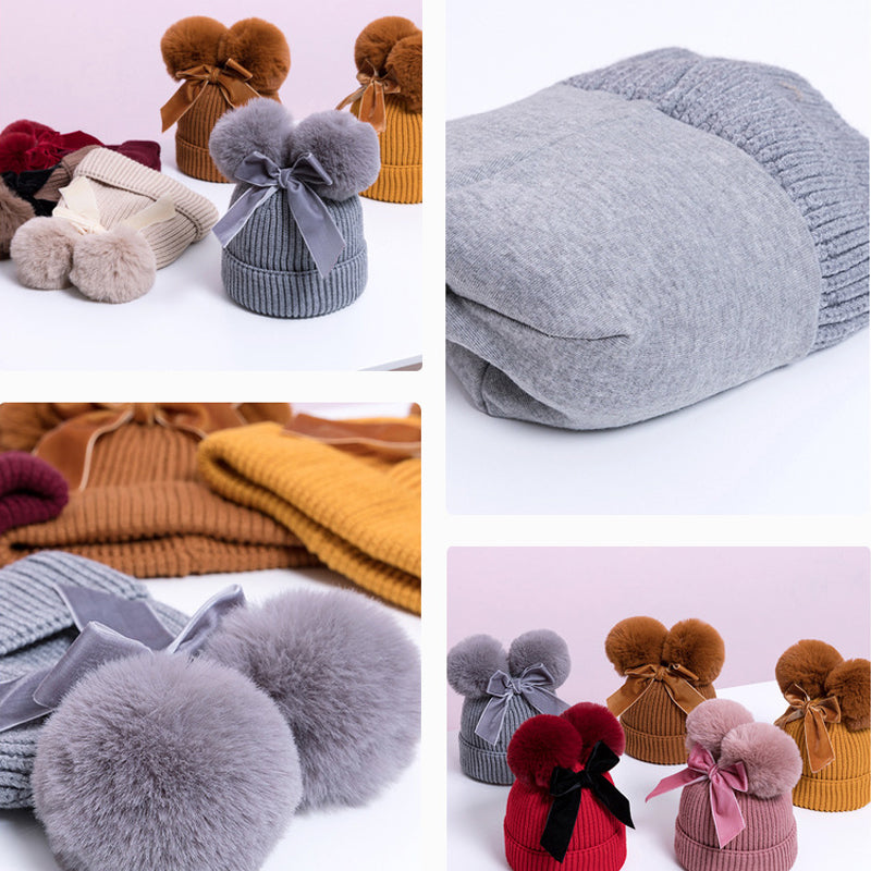 Baby Hat With Double Ball Bow