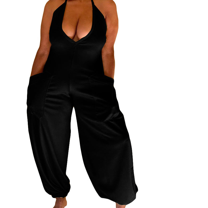 Dual Pocket Tie Back Halter Jumpsuit