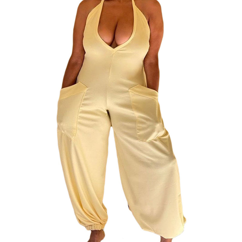 Dual Pocket Tie Back Halter Jumpsuit