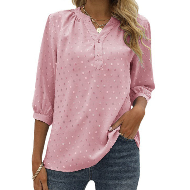 Stand Collar Mid Sleeve Shirt