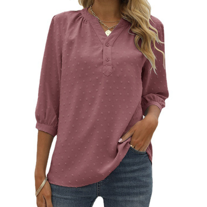 Stand Collar Mid Sleeve Shirt