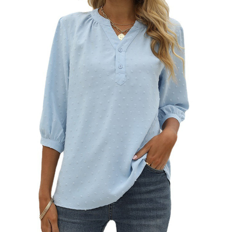 Stand Collar Mid Sleeve Shirt