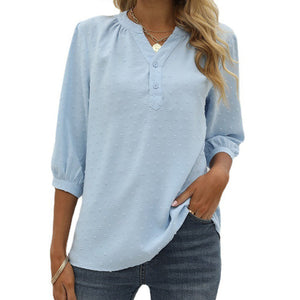 Stand Collar Mid Sleeve Shirt