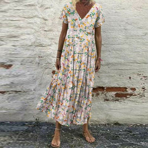 Women's Vintage Short Sleeve Maxi Dress
